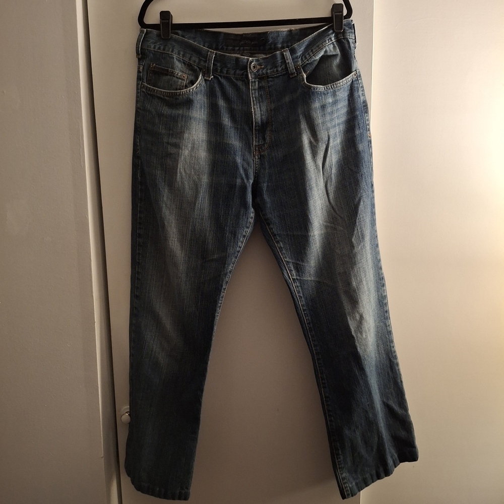 Calvin Klein Men's Blue Bootcut Jeans with Distressed Look